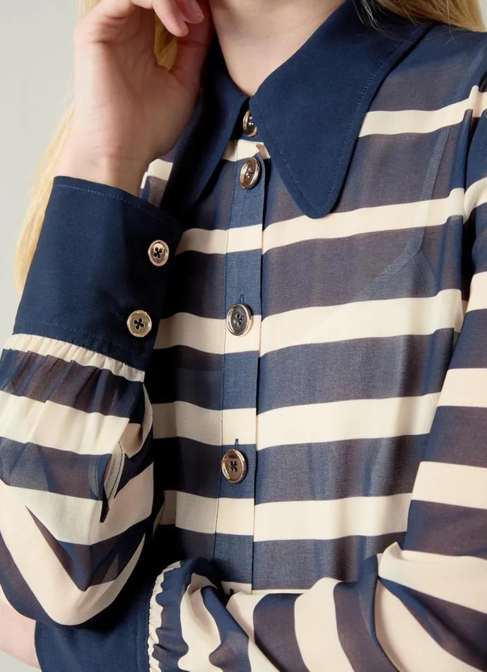 LKBennett Dresses Women Tallis Spring Navy and Cream Placement Stripe Dress