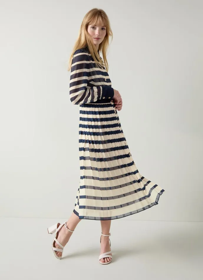 LKBennett Dresses Women Tallis Spring Navy and Cream Placement Stripe Dress