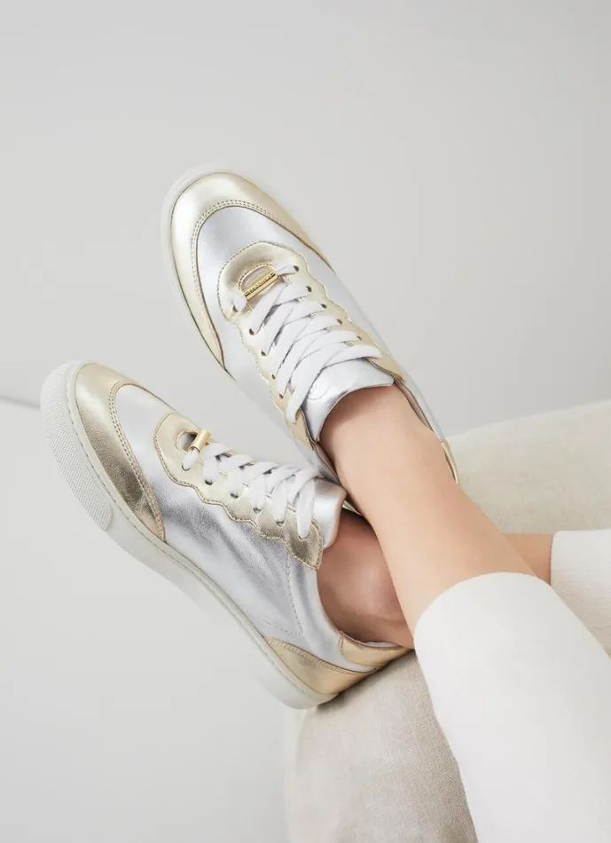 LKBennett Flats Women LKB Runner Silver And Gold Leather Trainers LKBennett Flats Women LKB Runner Silver And Gold Leather Trainers