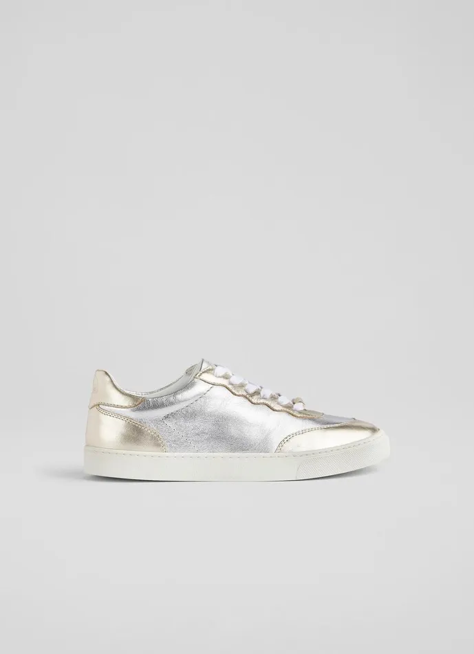 LKBennett Flats Women LKB Runner Silver And Gold Leather Trainers LKBennett Flats Women LKB Runner Silver And Gold Leather Trainers