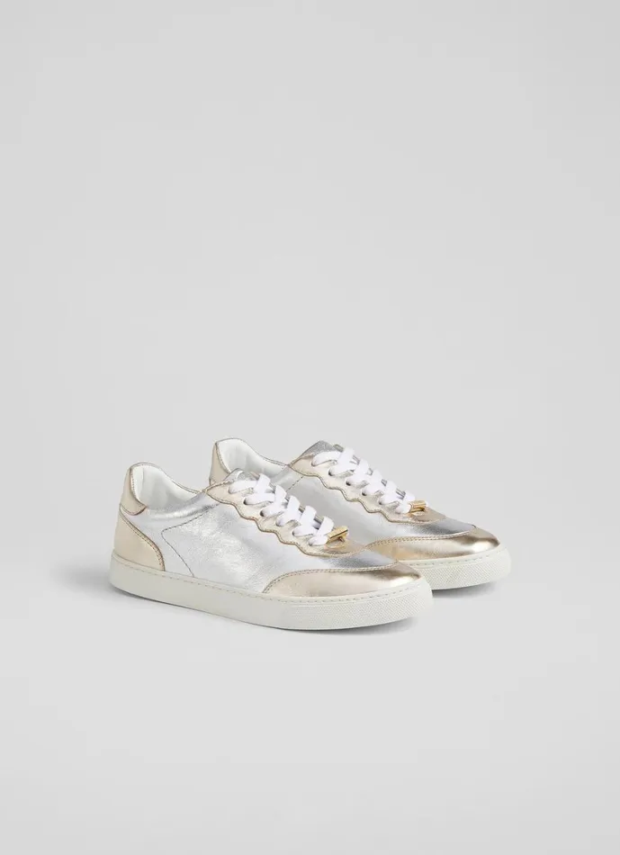 LKBennett Flats Women LKB Runner Silver And Gold Leather Trainers LKBennett Flats Women LKB Runner Silver And Gold Leather Trainers