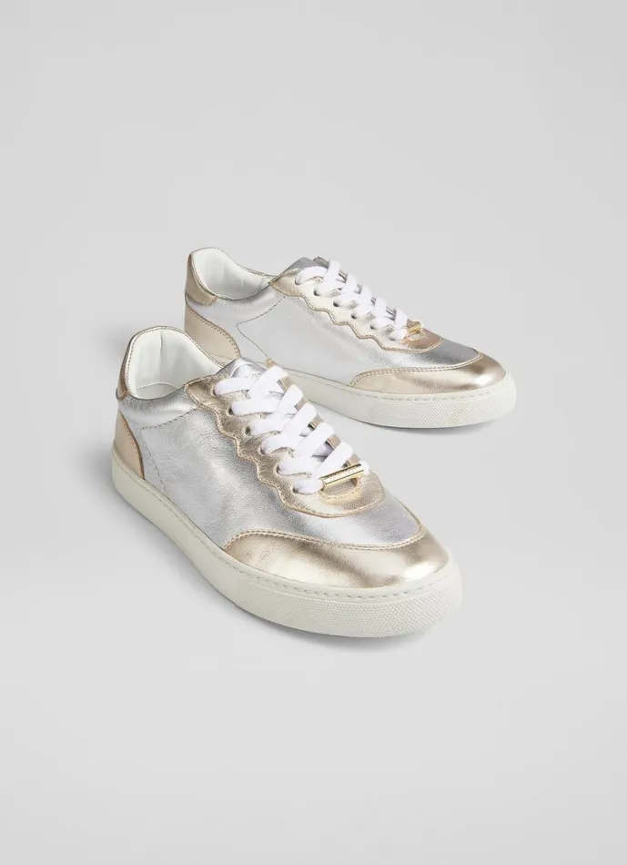 LKBennett Flats Women LKB Runner Silver And Gold Leather Trainers LKBennett Flats Women LKB Runner Silver And Gold Leather Trainers