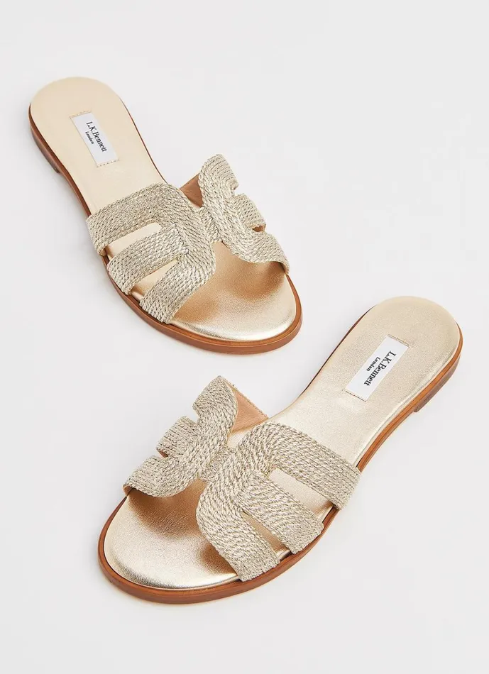 LKBennett Flats Women Riley Gold Rope Flat Mules