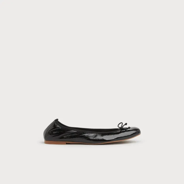 LKBennett Flats Women Trilly Black Crinkled Patent Ballet Pumps