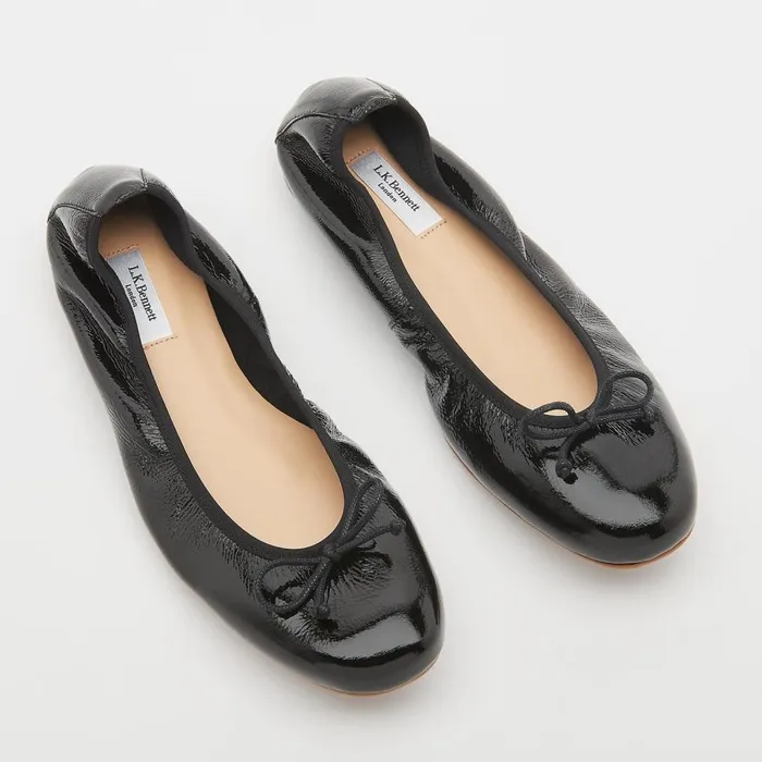 LKBennett Flats Women Trilly Black Crinkled Patent Ballet Pumps LKBennett Flats Women Trilly Black Crinkled Patent Ballet Pumps