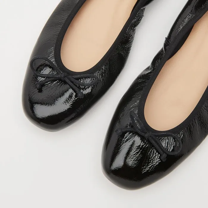 LKBennett Flats Women Trilly Black Crinkled Patent Ballet Pumps LKBennett Flats Women Trilly Black Crinkled Patent Ballet Pumps