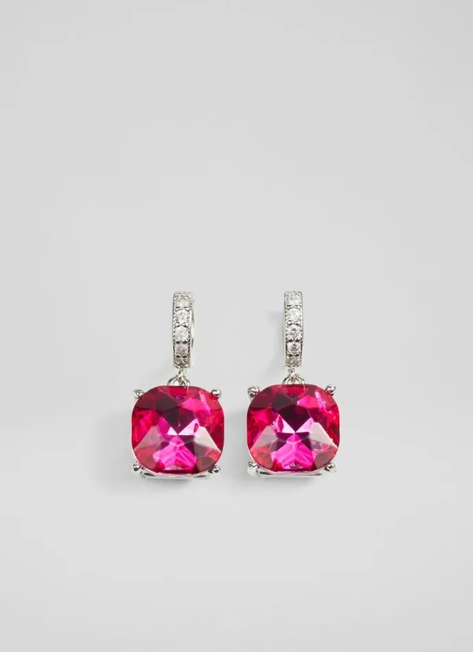 LKBennett Jewellery Women Holly Magenta Square Crystal Hoop