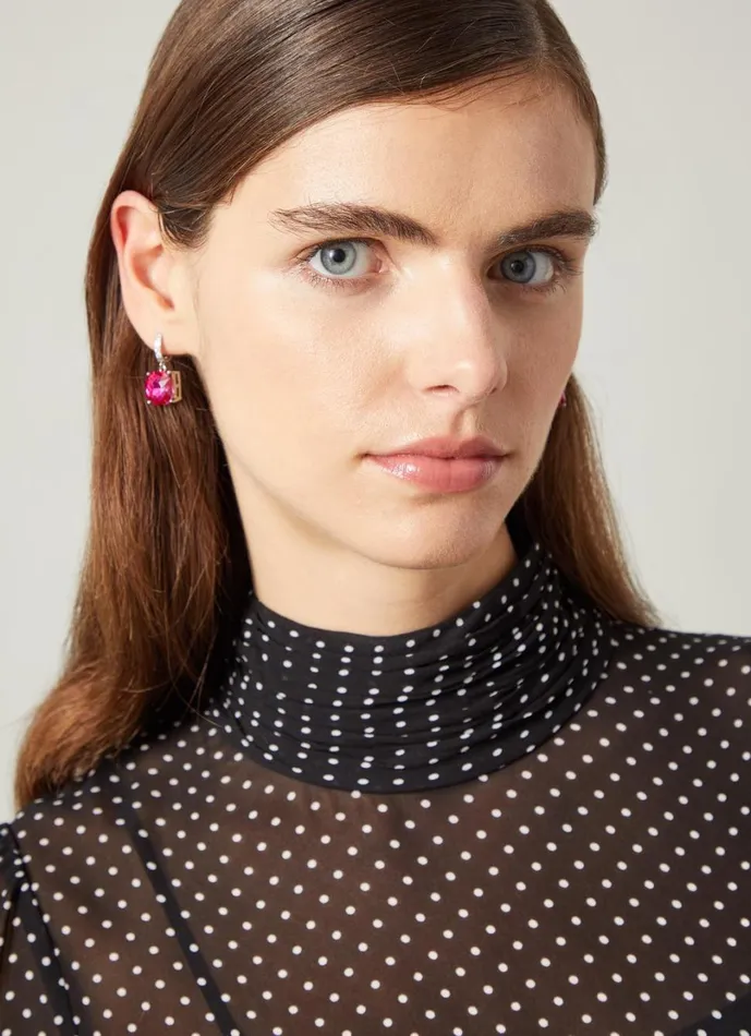 LKBennett Jewellery Women Holly Magenta Square Crystal Hoop LKBennett Jewellery Women Holly Magenta Square Crystal Hoop