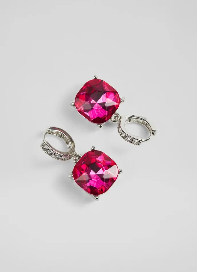 LKBennett Jewellery Women Holly Magenta Square Crystal Hoop LKBennett Jewellery Women Holly Magenta Square Crystal Hoop