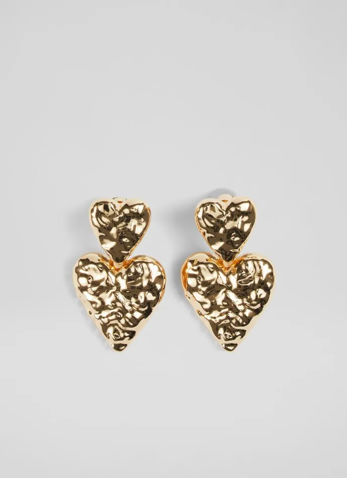 LKBennett Jewellery Women Love Gold Double Hammered Heart Earrings