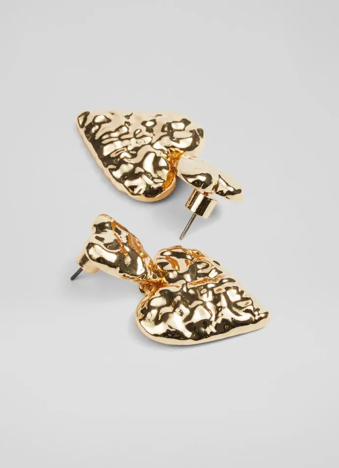 LKBennett Jewellery Women Love Gold Double Hammered Heart Earrings LKBennett Jewellery Women Love Gold Double Hammered Heart Earrings