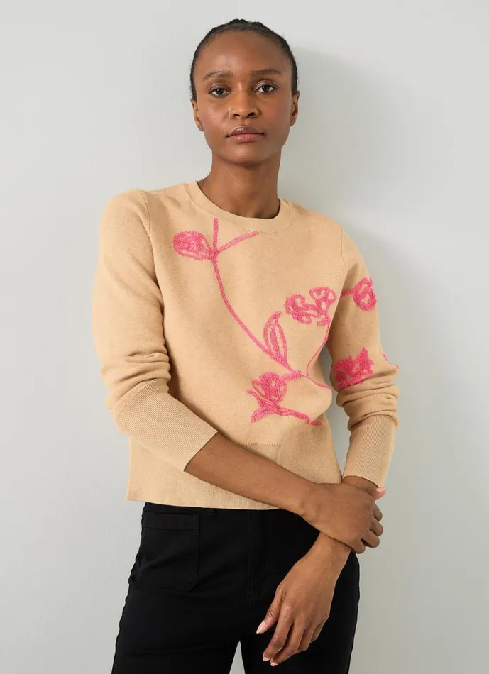 LKBennett Knitwear Women Henrietta Camel and Bright Pink LENZING ECOVERO Jumper