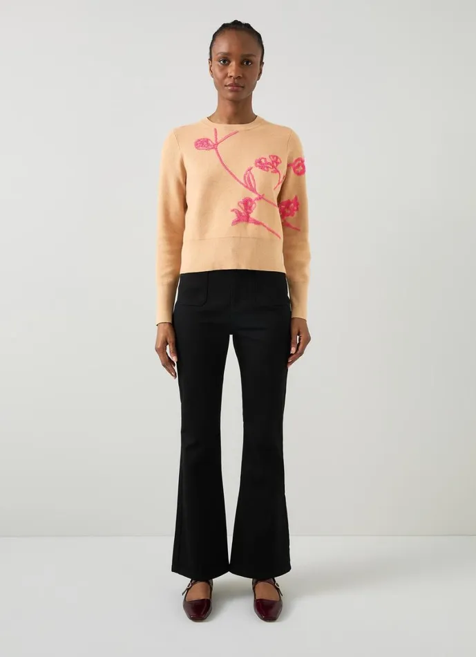 LKBennett Knitwear Women Henrietta Camel and Bright Pink LENZING ECOVERO Jumper LKBennett Knitwear Women Henrietta Camel and Bright Pink LENZING ECOVERO Jumper