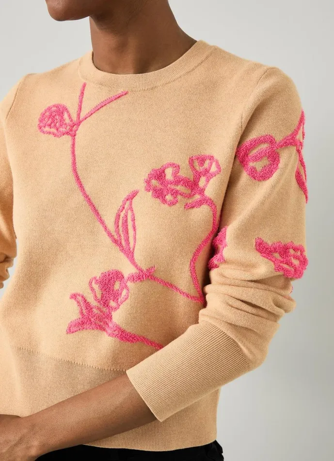 LKBennett Knitwear Women Henrietta Camel and Bright Pink LENZING ECOVERO Jumper LKBennett Knitwear Women Henrietta Camel and Bright Pink LENZING ECOVERO Jumper