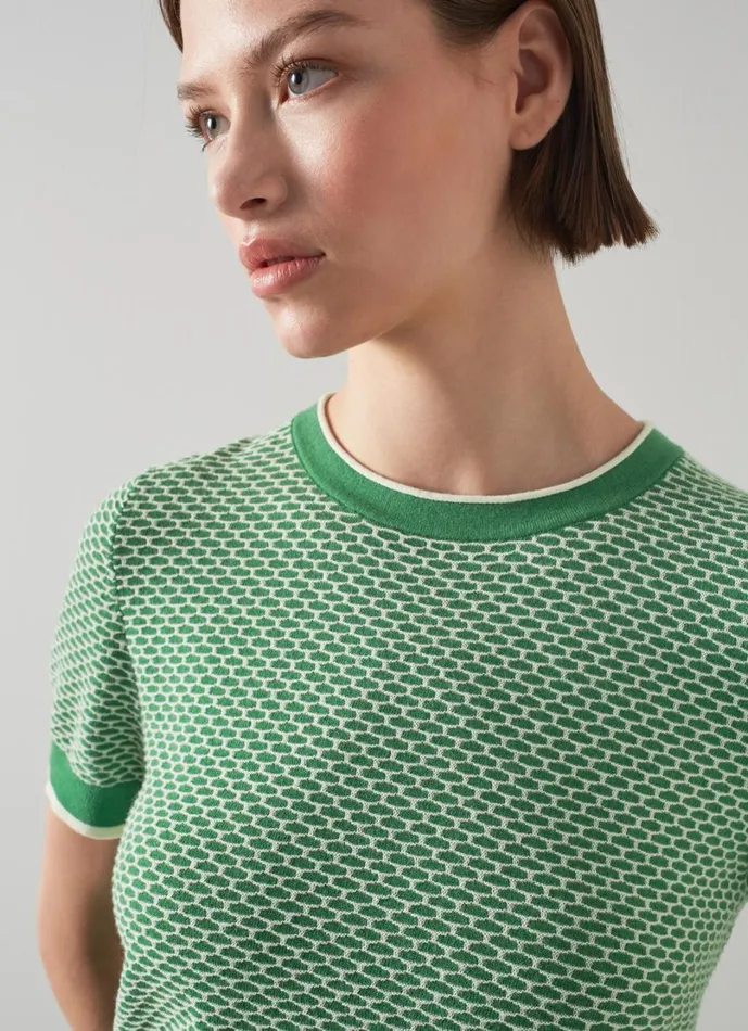 LKBennett Knitwear Women Honey Green And Cream CottonMerino Waffle Knit Top LKBennett Knitwear Women Honey Green And Cream CottonMerino Waffle Knit Top