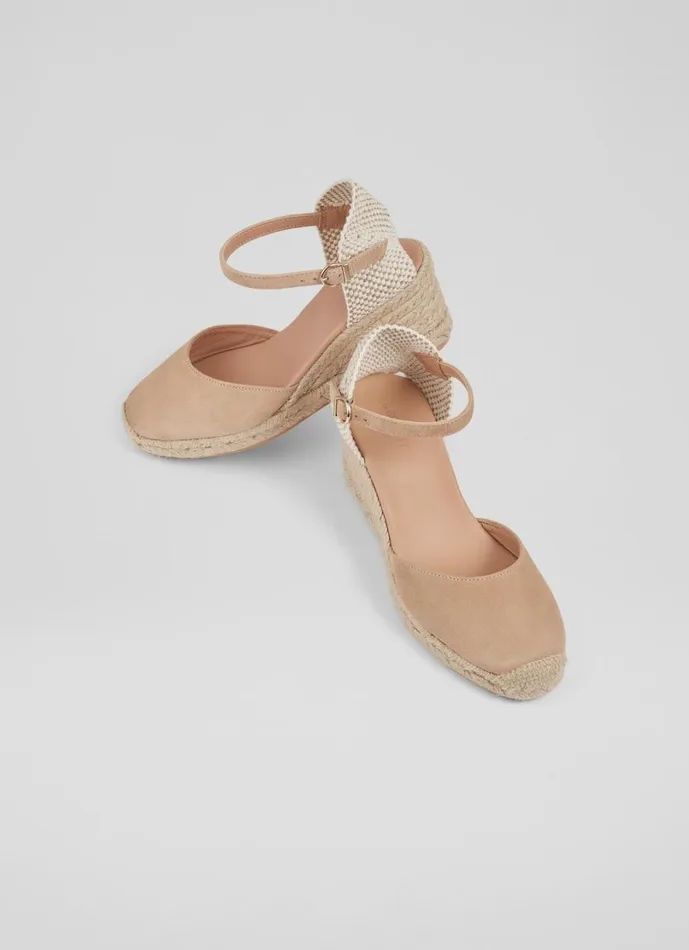 LKBennett Sandals Women Marissa Beige Suede Ankle Strap Espadrilles