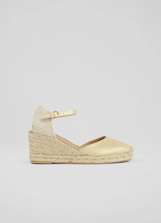 LKBennett Sandals Women Marissa Gold Leather Ankle Strap Espadrilles