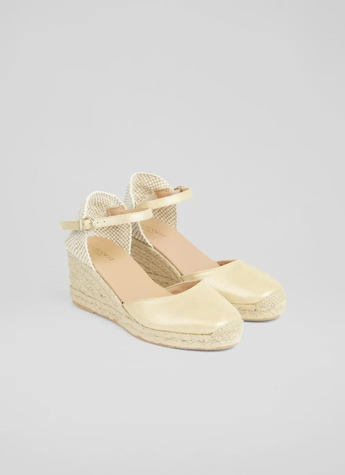 LKBennett Sandals Women Marissa Gold Leather Ankle Strap Espadrilles LKBennett Sandals Women Marissa Gold Leather Ankle Strap Espadrilles