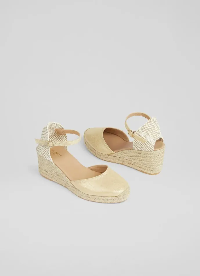 LKBennett Sandals Women Marissa Gold Leather Ankle Strap Espadrilles LKBennett Sandals Women Marissa Gold Leather Ankle Strap Espadrilles