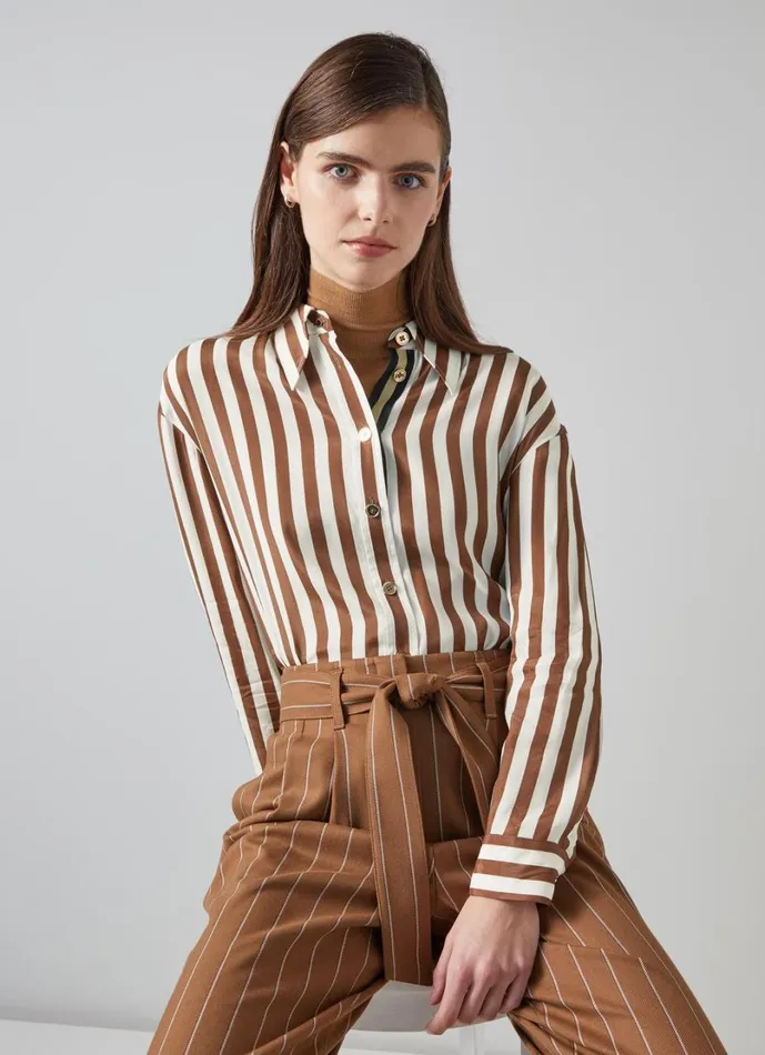 LKBennett Tops Women Blythe Chocolate and Birch Blouse