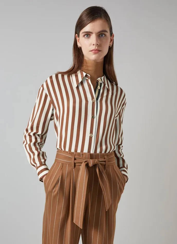 LKBennett Tops Women Blythe Chocolate and Birch Blouse