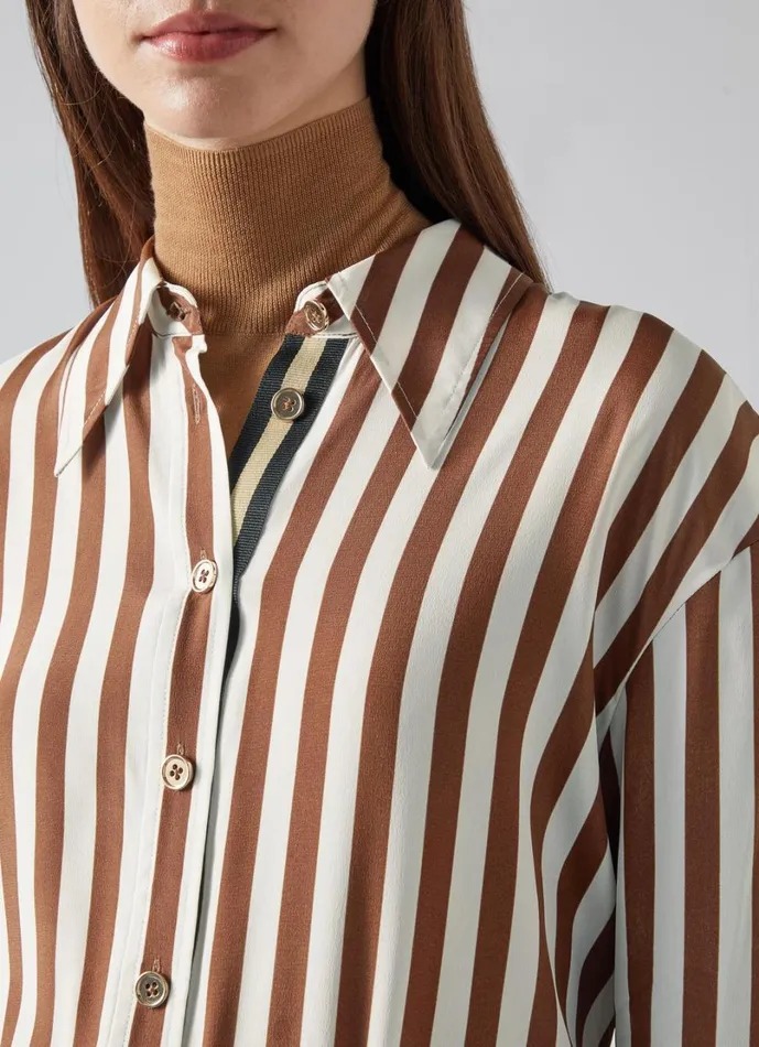 LKBennett Tops Women Blythe Chocolate and Birch Blouse