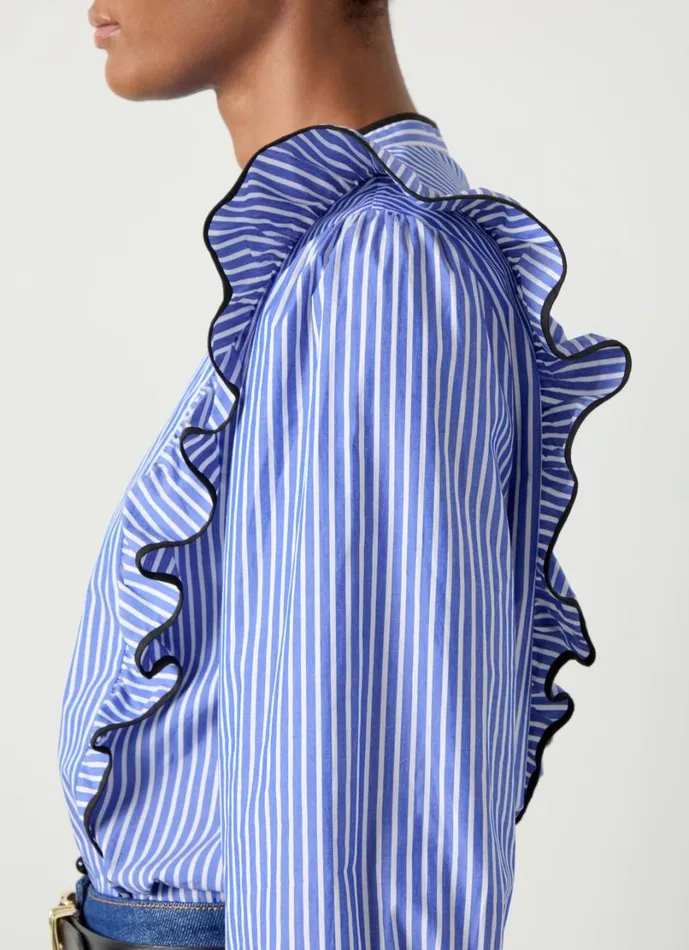 LKBennett Tops Women Lucan Blue and White Striped Cotton Blouse