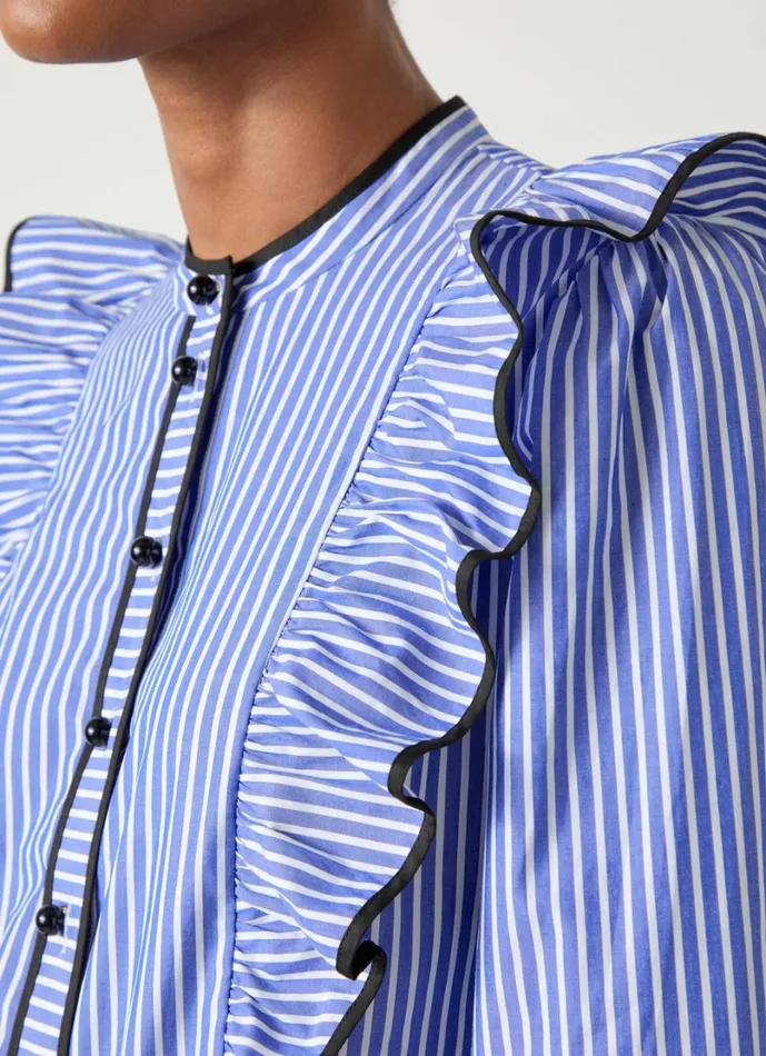 LKBennett Tops Women Lucan Blue and White Striped Cotton Blouse