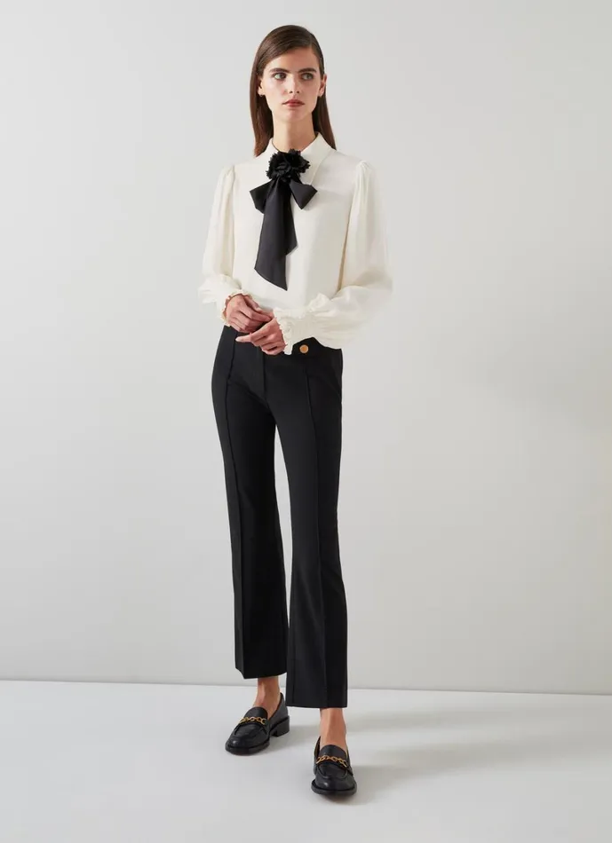 LKBennett Tops Women Rose Birch and Black Crepe Blouse With Corsage Detail