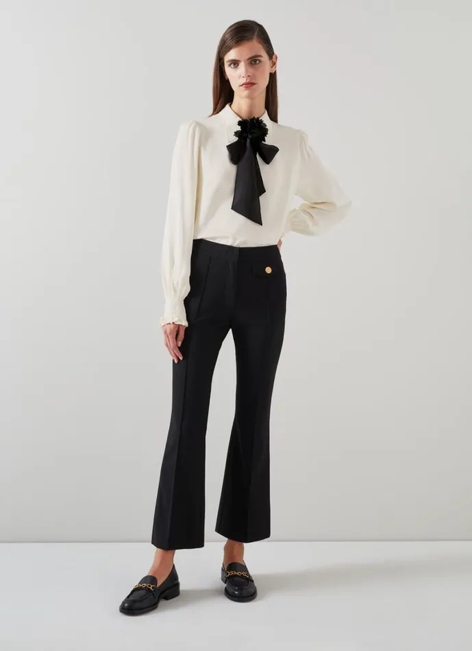LKBennett Tops Women Rose Birch and Black Crepe Blouse With Corsage Detail LKBennett Tops Women Rose Birch and Black Crepe Blouse With Corsage Detail