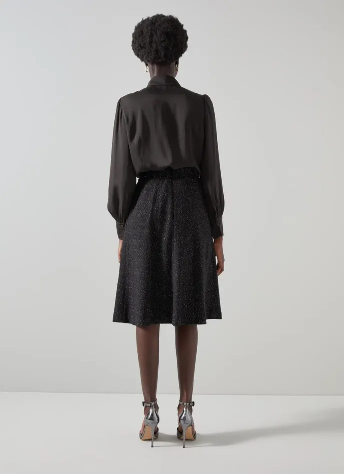 LKBennett Tops Women Sonya Black Crepe Crystal Button Blouse LKBennett Tops Women Sonya Black Crepe Crystal Button Blouse