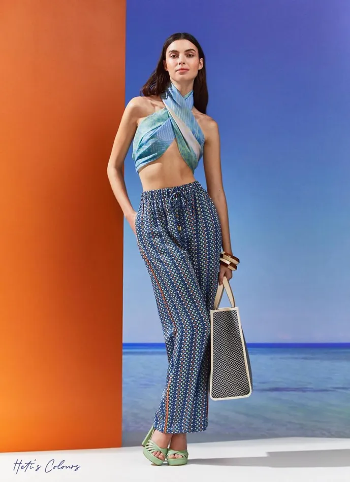LKBennett Trousers Women Lucia Blue Geometric Print Trousers With LENZING ECOVERO Viscose