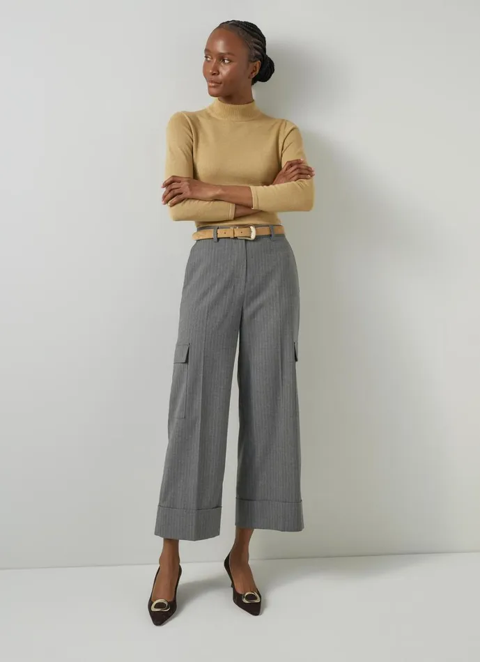 LKBennett Trousers Women Rosalind Grey Melange Pin Stripe Cargo Trouser