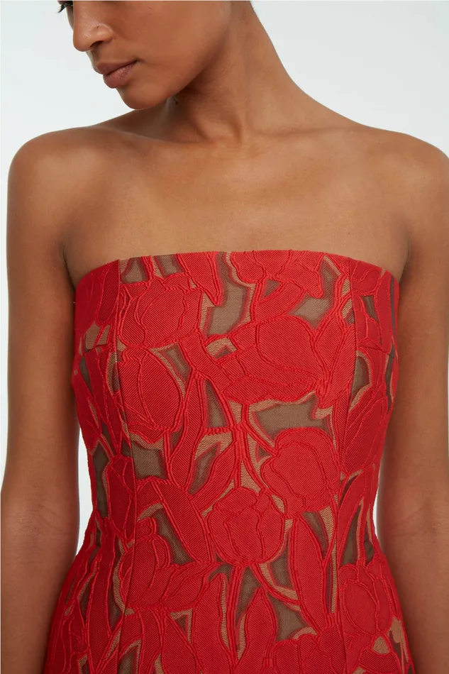Laelia Dress In Red on Beige Embellished Wool Dresses Emilia Wickstead Women Laelia Dress In Red on Beige Embellished Wool Dresses Emilia Wickstead Women