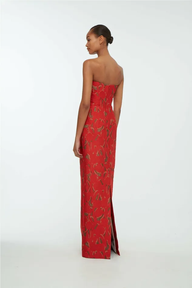 Laelia Dress In Red on Beige Embellished Wool Dresses Emilia Wickstead Women Laelia Dress In Red on Beige Embellished Wool Dresses Emilia Wickstead Women