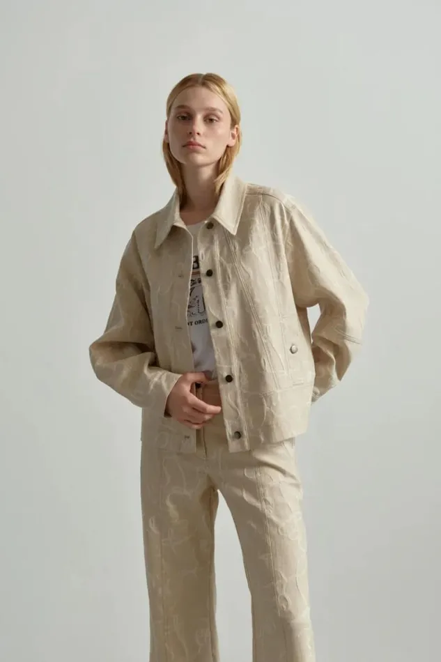 Lala Berlin Coats and Jackets Jacket Jacek Cotton Mix Lalagram Jacquard Beige 8211 Women