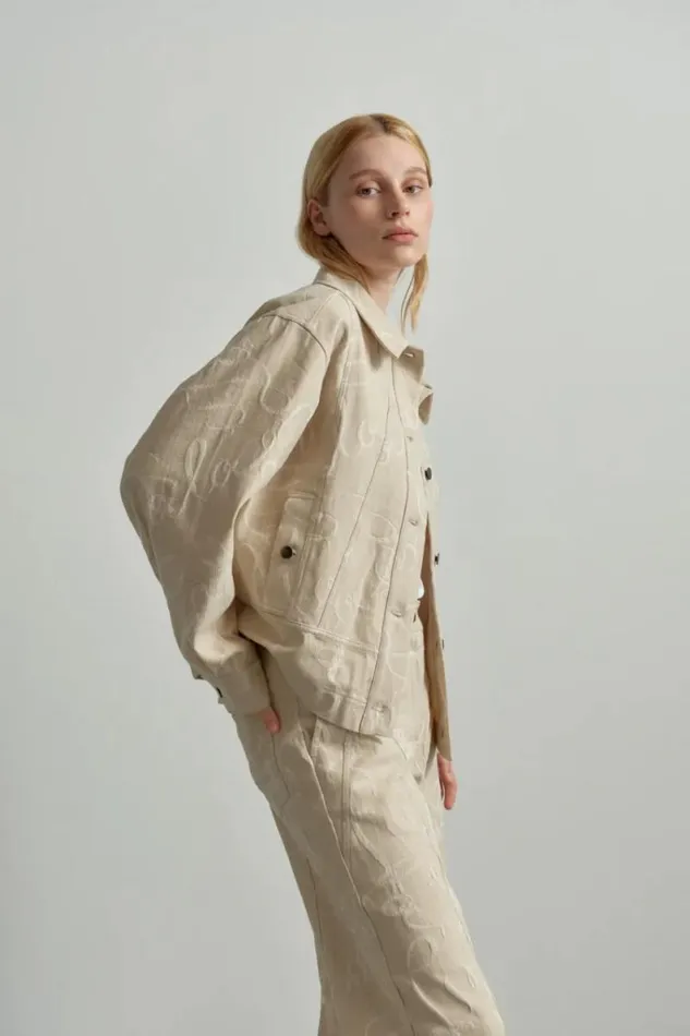 Lala Berlin Coats and Jackets Jacket Jacek Cotton Mix Lalagram Jacquard Beige 8211 Women