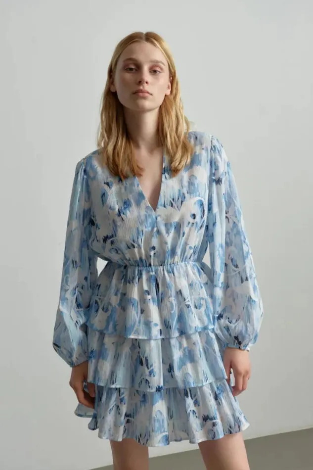 Lala Berlin Dresses Dress Danuta Cotton Floral Fountain Blue 8211 Women