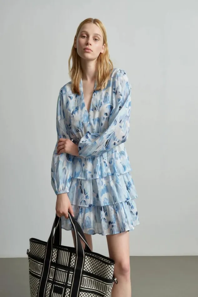 Lala Berlin Dresses Dress Danuta Cotton Floral Fountain Blue 8211 Women