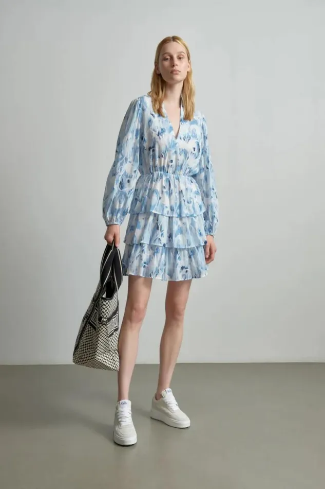 Lala Berlin Dresses Dress Danuta Cotton Floral Fountain Blue 8211 Women
