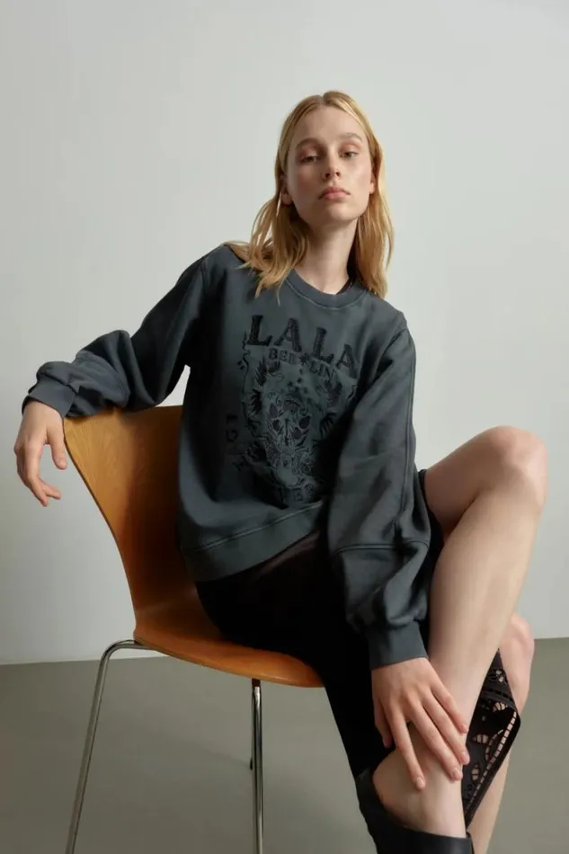 Lala Berlin Shirts and Blouses Sweatshirt Ipali Cotton Love Never Fails Black 8211 Women