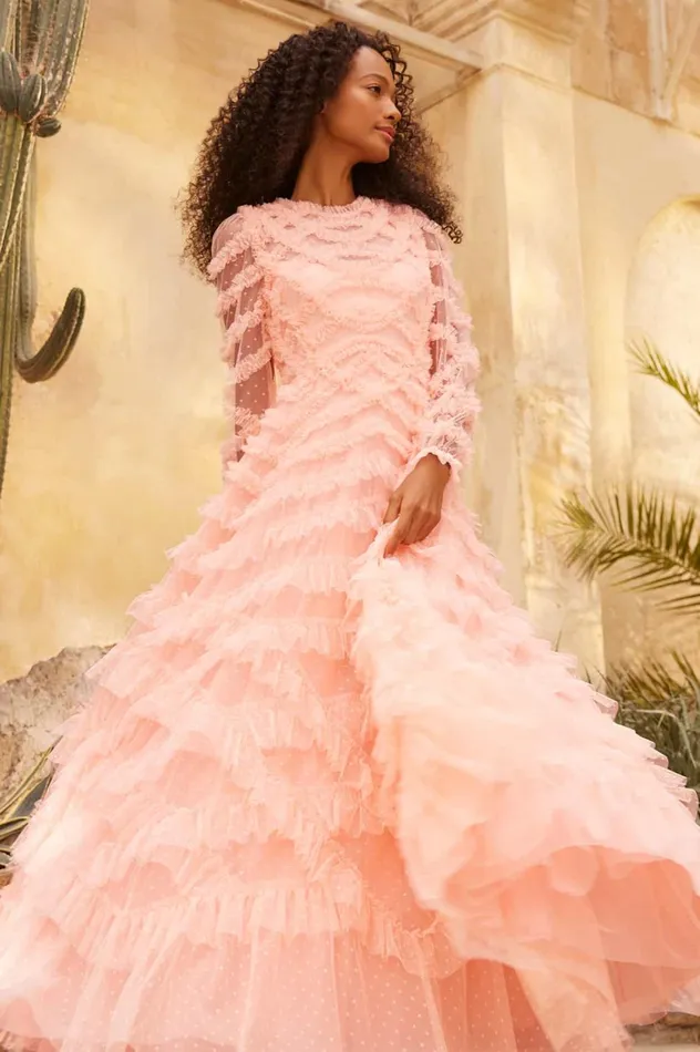 Lana Round Neck Gown Coral Women Needle and Thread Dresses