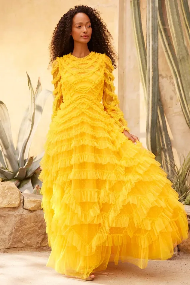 Lana Round Neck Gown Yellow Women Needle and Thread Dresses