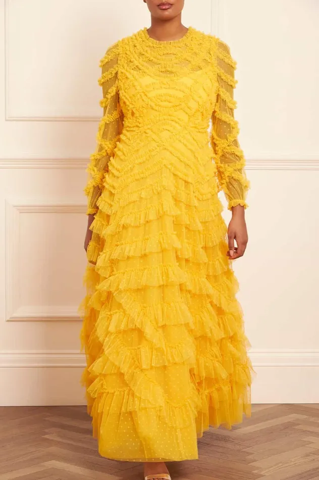 Lana Round Neck Gown Yellow Women Needle and Thread Dresses