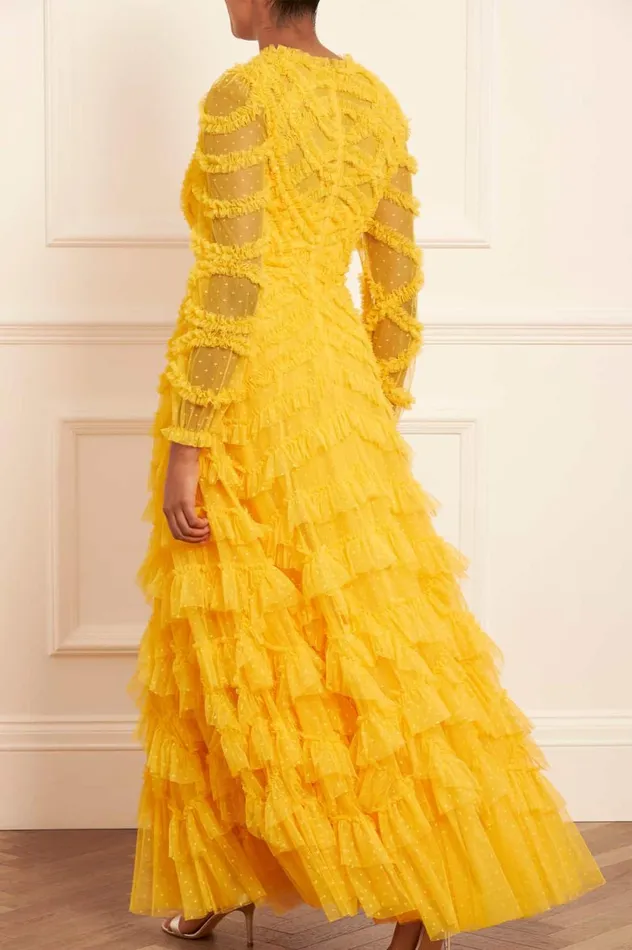 Lana Round Neck Gown Yellow Women Needle and Thread Dresses