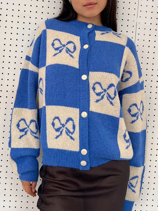 Lauda Cardi Navy Bow Check Women Tops Lisa Says Gah