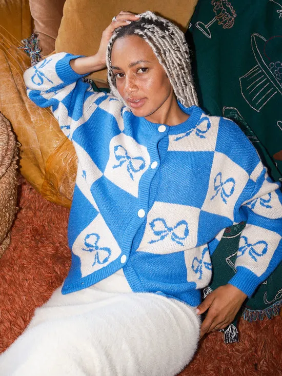 Lauda Cardi Navy Bow Check Women Tops Lisa Says Gah