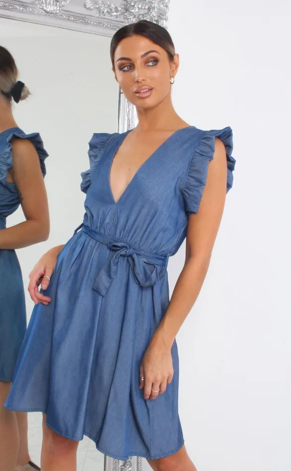 Lauren Denim V Neck Skater Dress Women Missfiga Skater Dresses