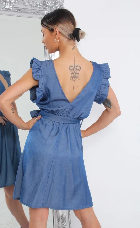 Lauren Denim V Neck Skater Dress Women Missfiga Skater Dresses