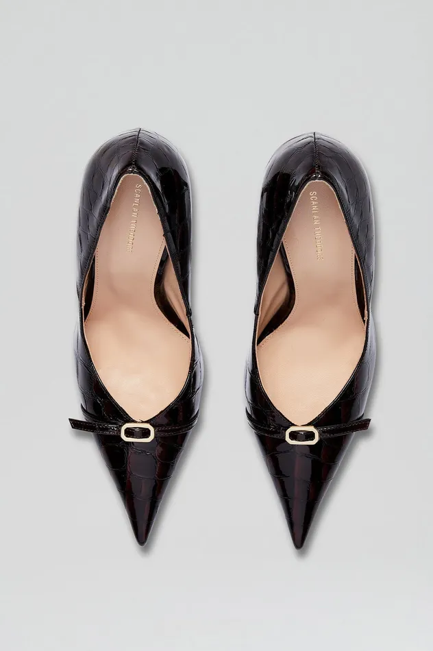 Leather LEATHER EMBOSSED PUMP 95 DARKMULBERRY Scanlan Theodore Women